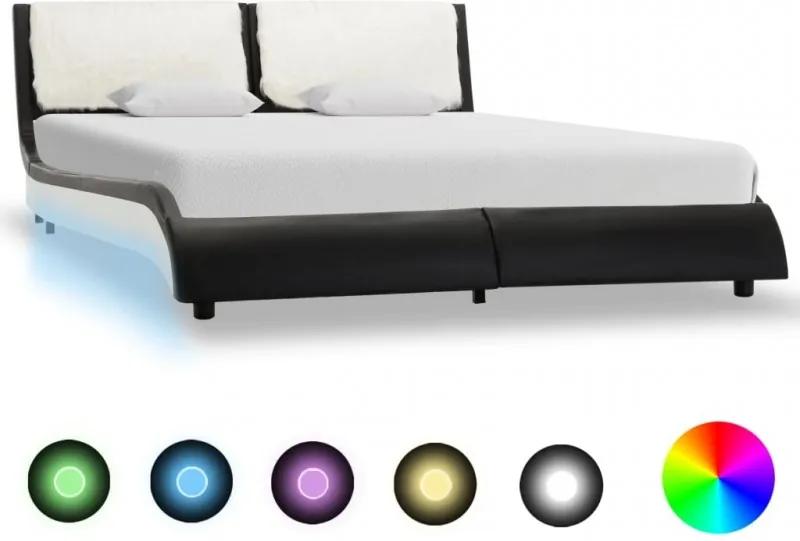 Fekete és fehér LED-es műbőr ágykeret 140 x 200 cm