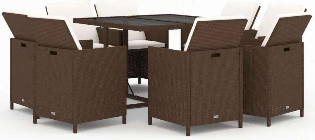 vidaXL 9 részes barna polyrattan kerti étkezőgarnitúra párnákkal