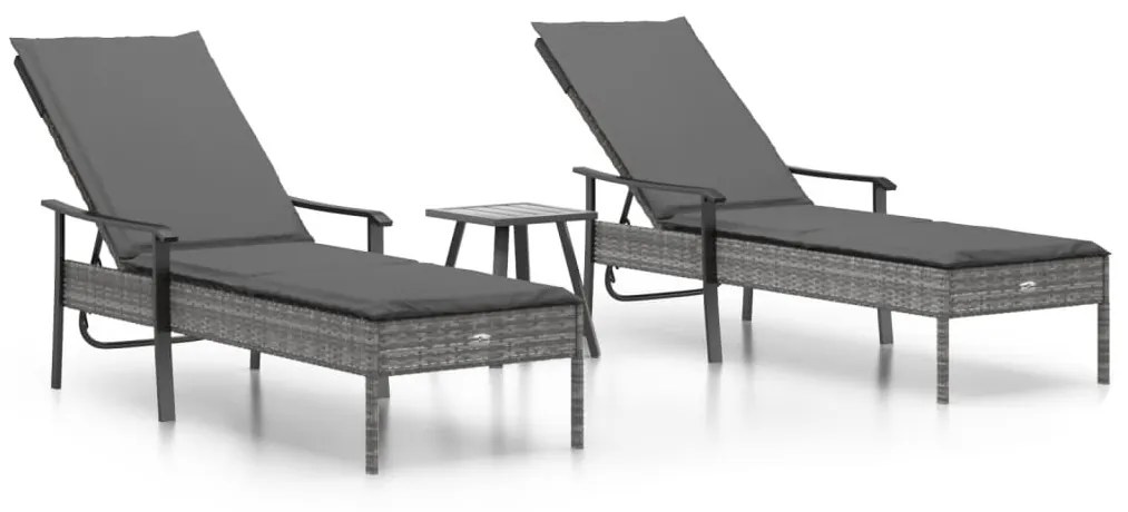 vidaXL 2 db szürke polyrattan napozóágy asztallal és párnával