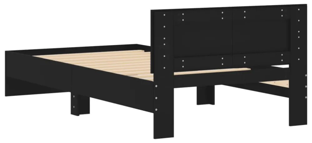 fekete szerelt fa ágykeret fejtámlával 100 x 200 cm