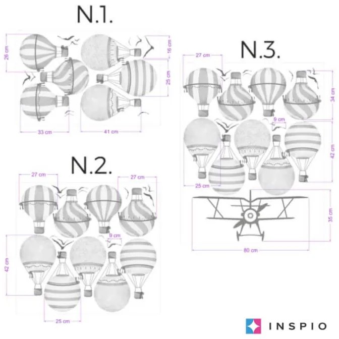INSPIO Szürke hőlégballon falmatricák gyerekszobába
