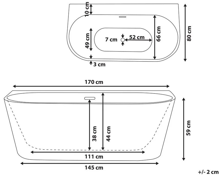 Fehér fürdőkád 170 x 80 cm HARVEY Beliani