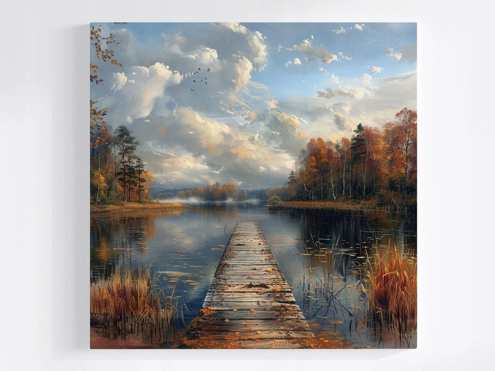 Poszter Tájkép Erdő Tó Móló Őszi Köd 80x80