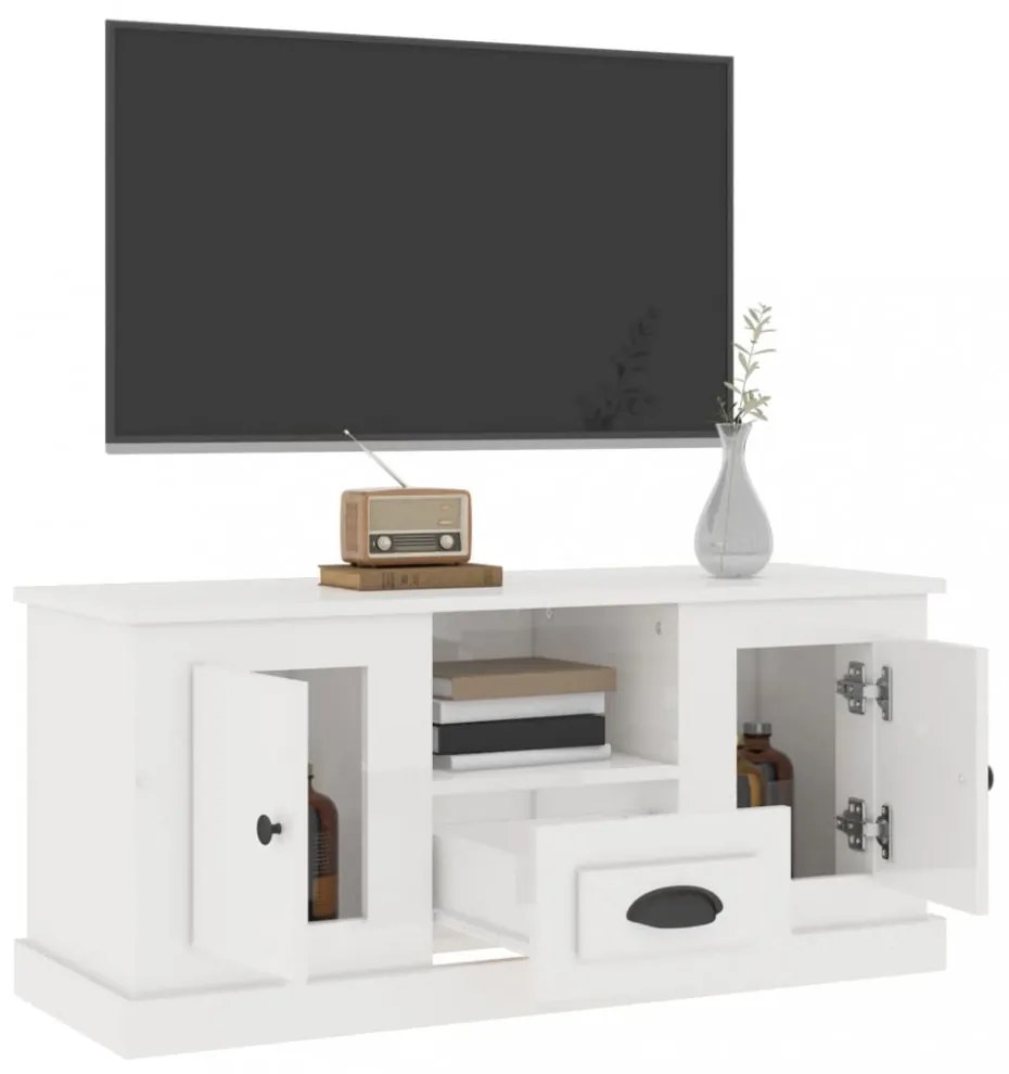 magasfényű fehér szerelt fa TV-szekrény 100 x 35,5 x 45 cm