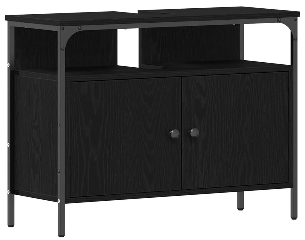 Fürdőszobai Mosdókagyló Szekrény Fekete Tölgy 80x30x60 cm Mérnöki Fa