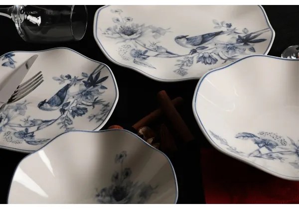 24 darabos étkészlet, fehér/kék, porcelán