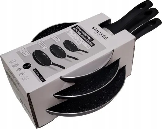 Serpenyő szett 3 db 20/24/28cm fekete alumínium Smukee
