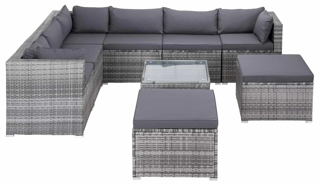Deuba Kerti polyrattan bútor szett XXL - szürke/antracit párnák