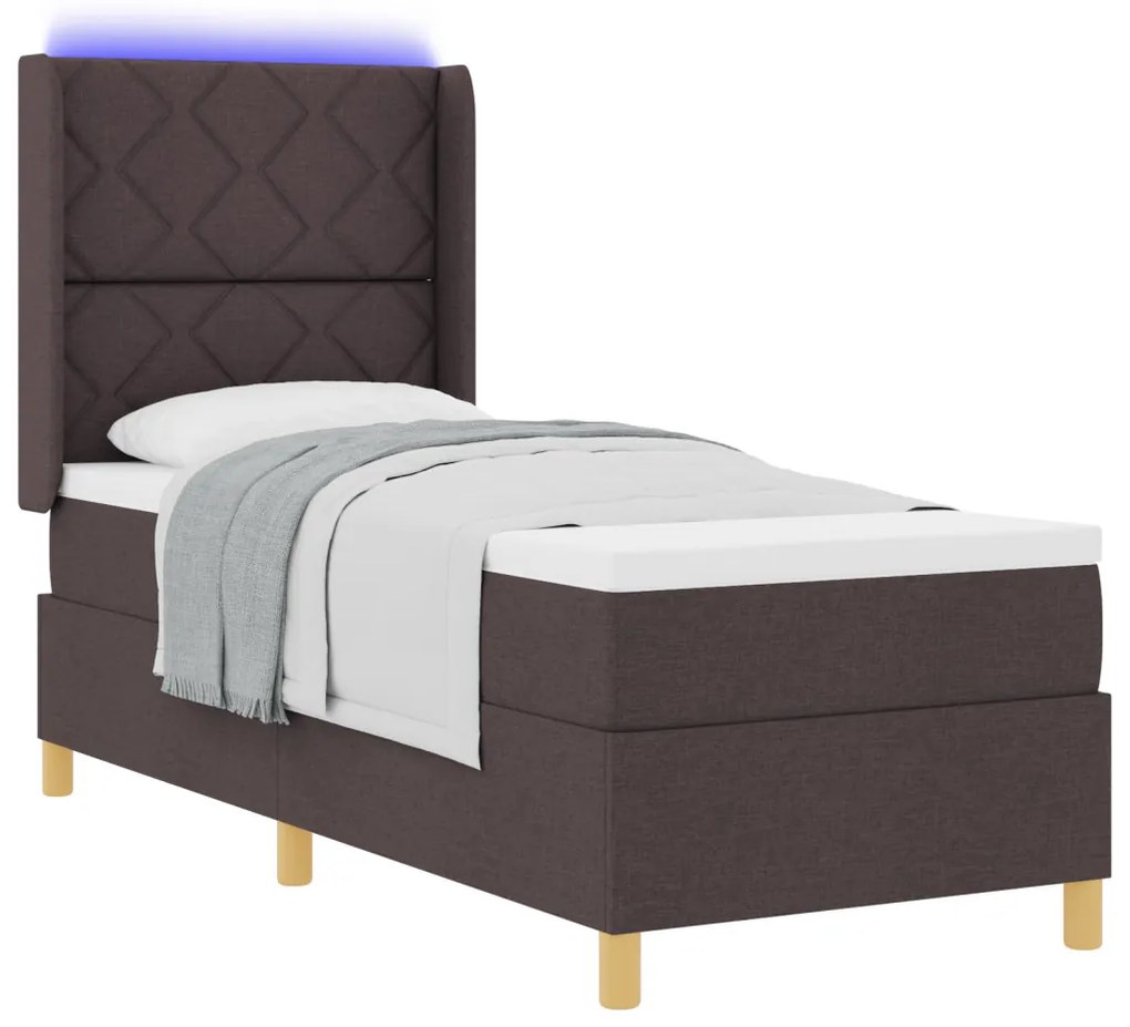 Boxspring Ágy Mattal & LED Sötétbarna 80x200 cm Szövet