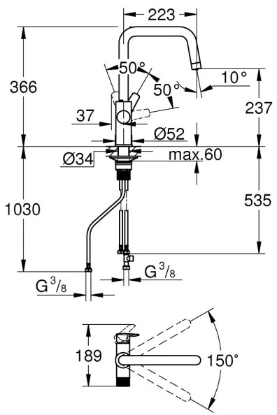 GROHE 30595000 - Mosogató csaptelep BLUE PURE Start 366 mm fényes króm