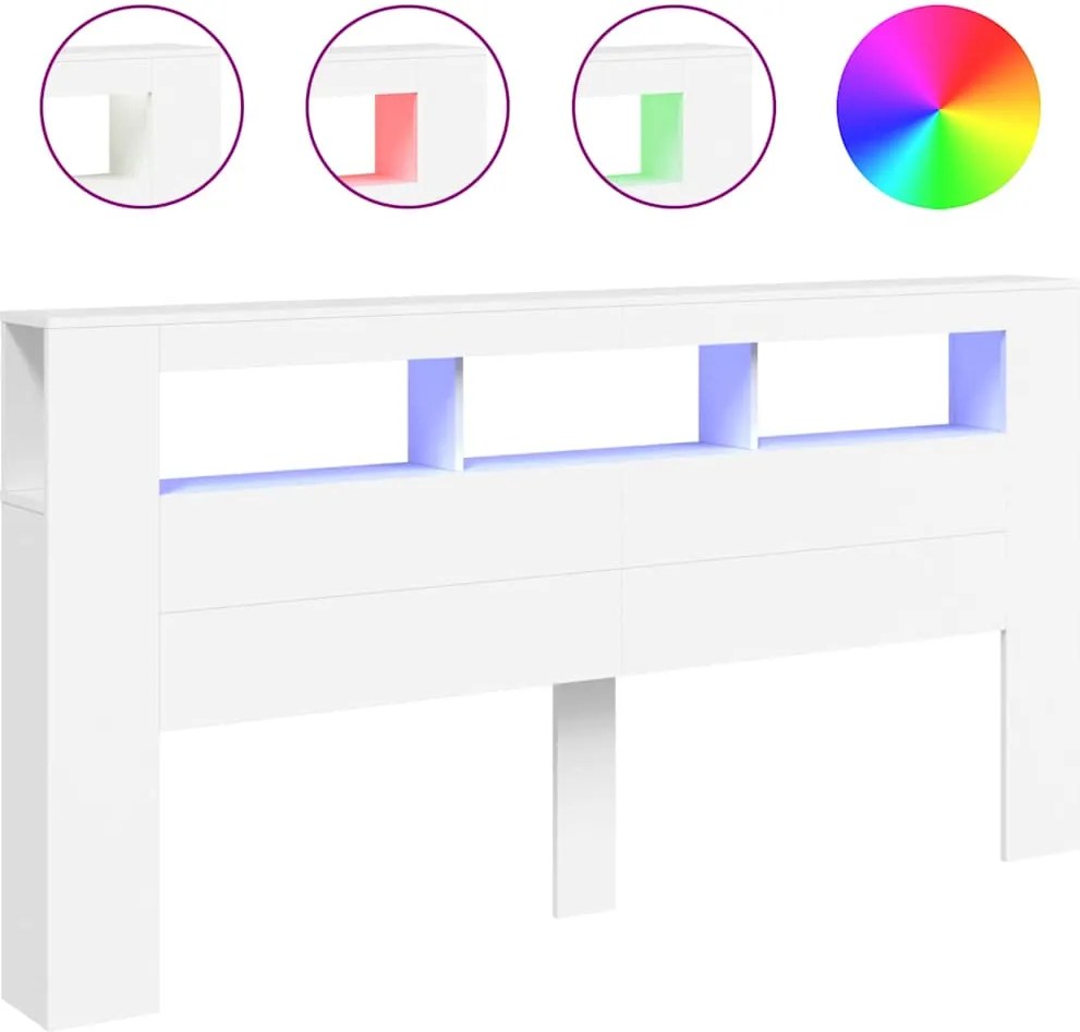 vidaXL fehér szerelt fa LED-es fejtámla 200 x 18,5 x 103,5 cm