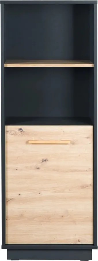 Antracitszürke-natúr színű gyerek könyvespolc tölgyfa dekorral 55x150 cm Lenn – Roba