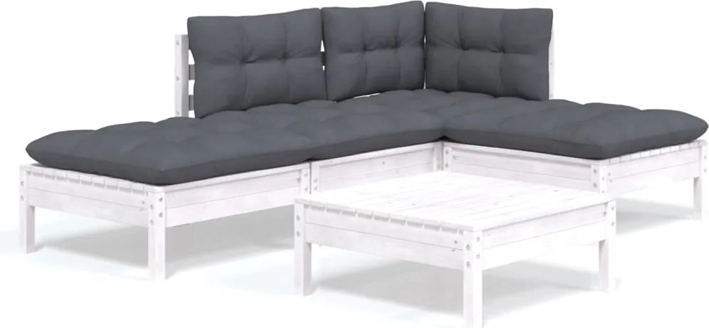 vidaXL 5 részes fehér fenyőfa kerti ülőgarnitúra párnákkal