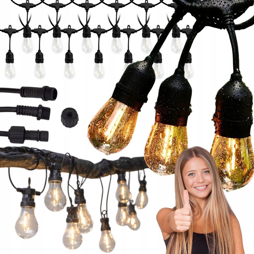 Fényfüzér kerti lámpa kerti izzó erkély terasz 15m