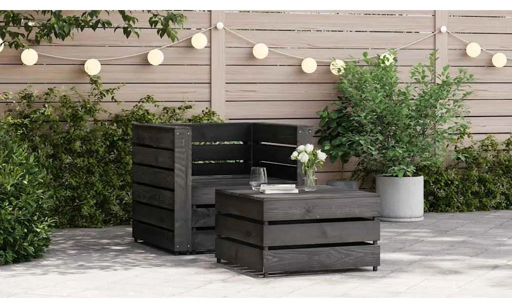 vidaXL 2 részes szürke impregnált fenyőfa kerti raklap-ülőgarnitúra