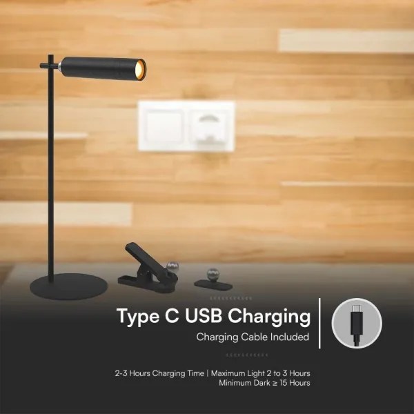 LED Dimmelhető mágneses asztali lámpa LED/3W/5V 4000K 1500 mAh fekete