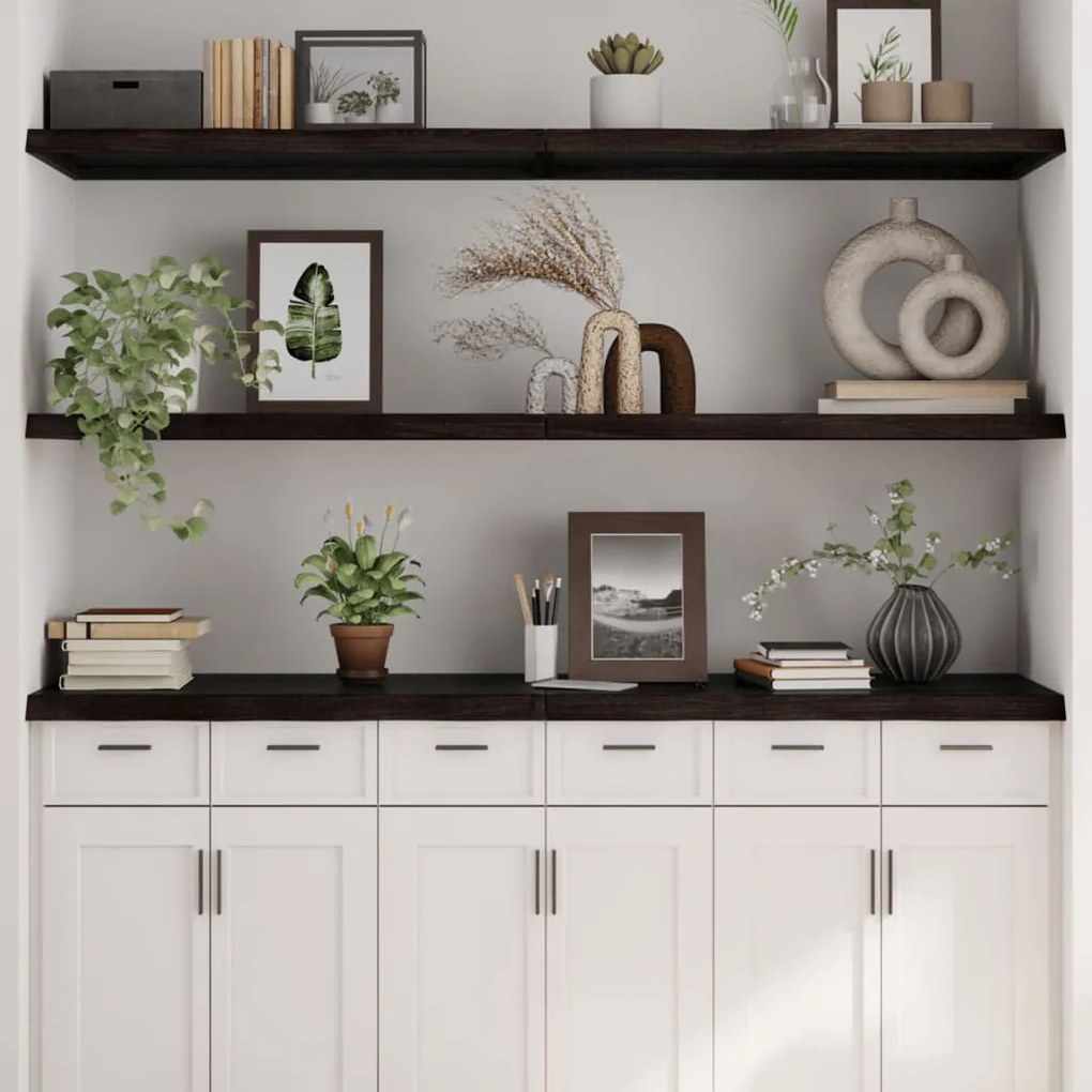 sötétbarna kezelt tömör tölgyfa fali polc 180 x 50 x (2-4) cm