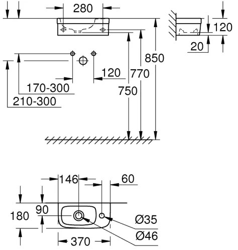 GROHE 39327000 - BAU CERAMIC mosdó 370 × 180 mm kerámia/fehér