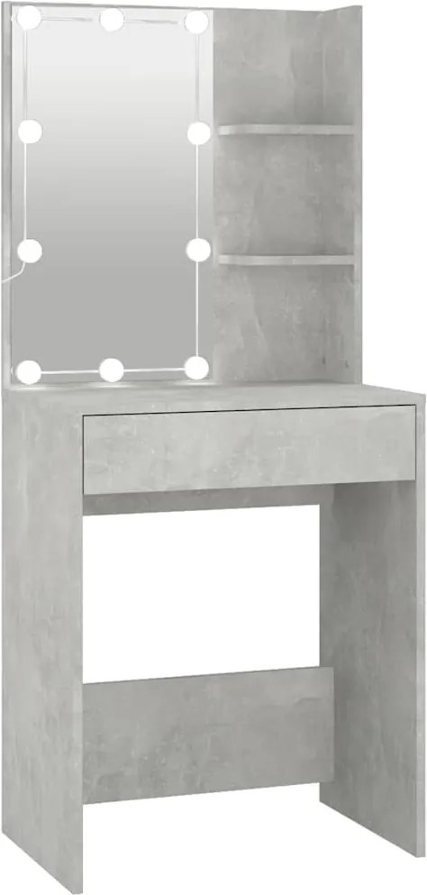 vidaXL betonszürke fésülködőasztal LED-del 60x40x140 cm