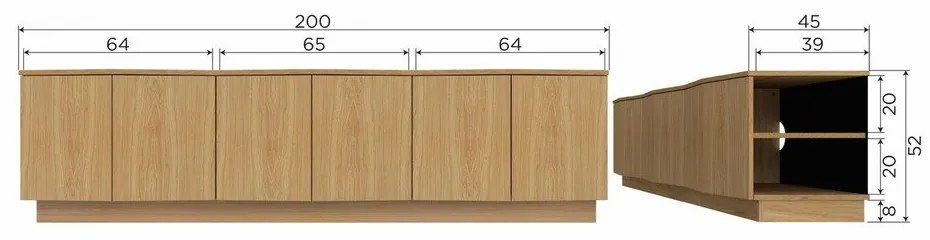 Natúr színű tölgyfa TV-állvány 200x52x45 cm Zuma – WOOOD