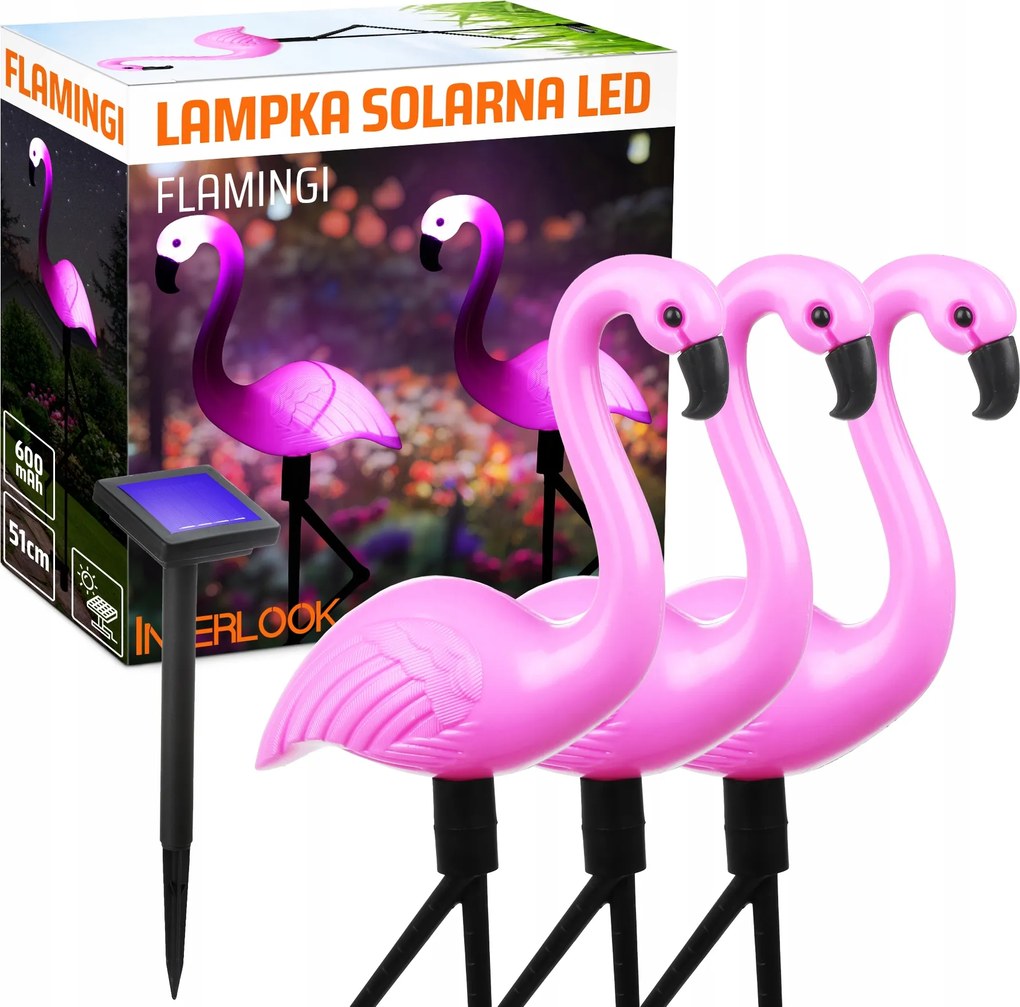 Dekoratív Kerti Led-es Napelemes Lámpa Beszúrható Flamingók 3db