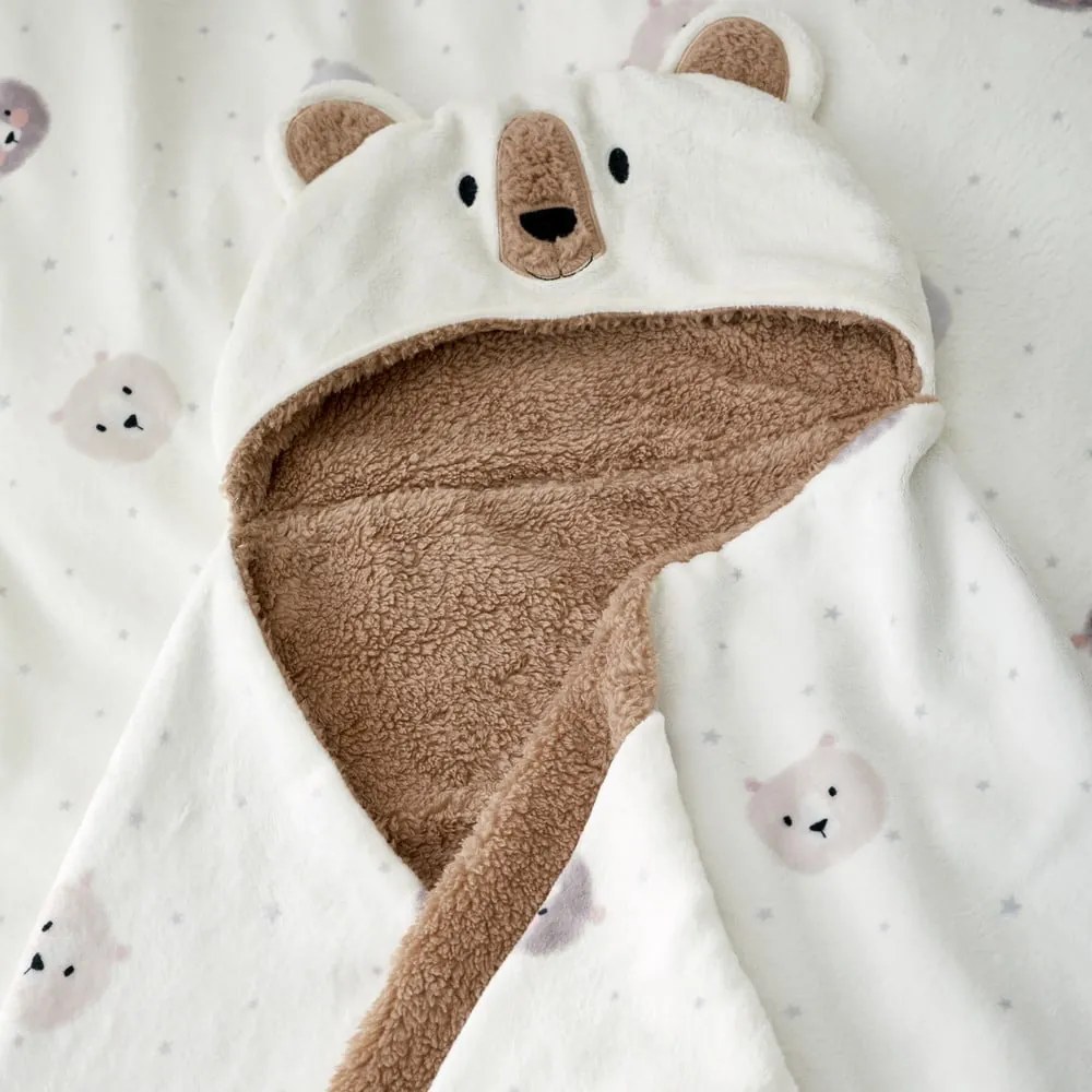 Barna-krémszínű mikroplüss kapucnis takaró 90x125 cm Cosy Bear – Catherine Lansfield