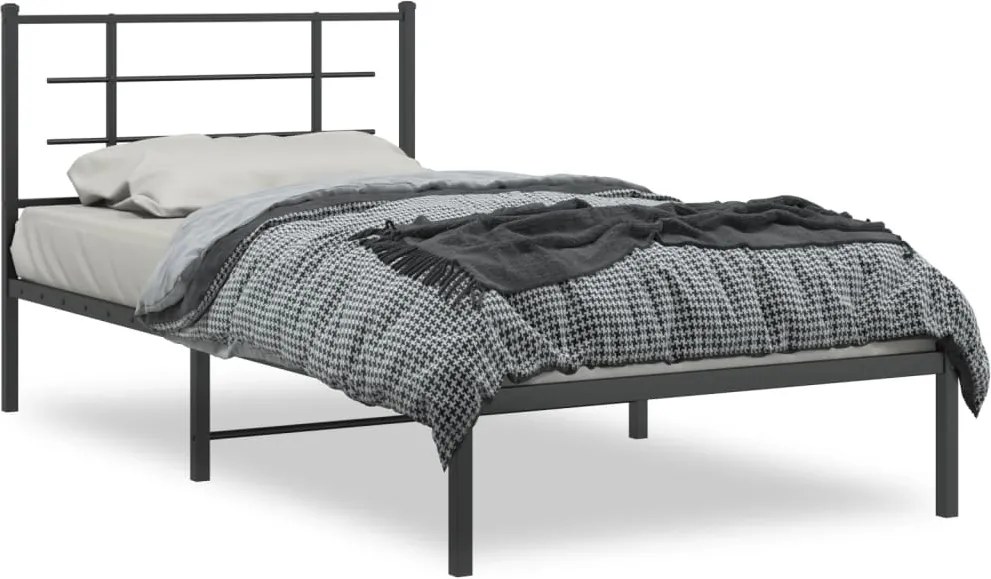 vidaXL fekete fém ágykeret fejtámlával 107 x 203 cm