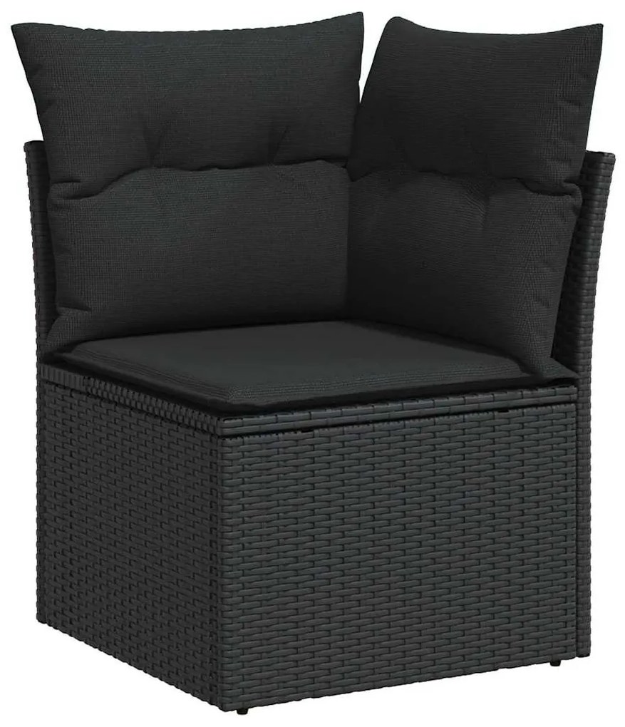 Kerti Kanapé Szett 7 pcs Fekete Poli rattan, acél, tömör akácfa