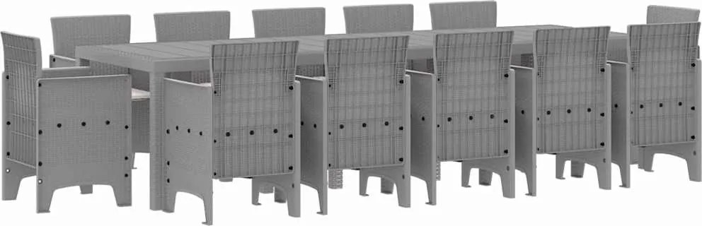 vidaXL Kert étkező szett párnával 13 pcs Világosszürke Poli rattan