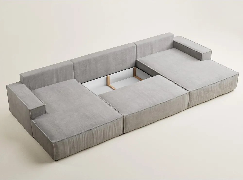 Szürkésbézs zsenília kinyitható-tárolóhelyes sarokkanapé (U alakú) Kyoto – Maison de Rêve
