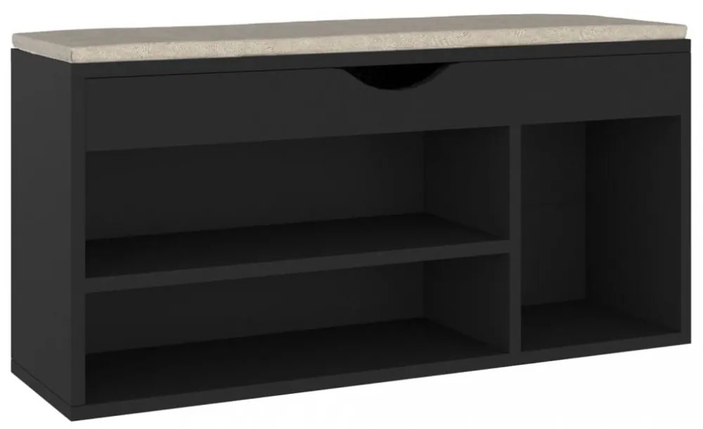fekete szerelt fa cipőtároló pad párnával 104 x 30 x 49 cm