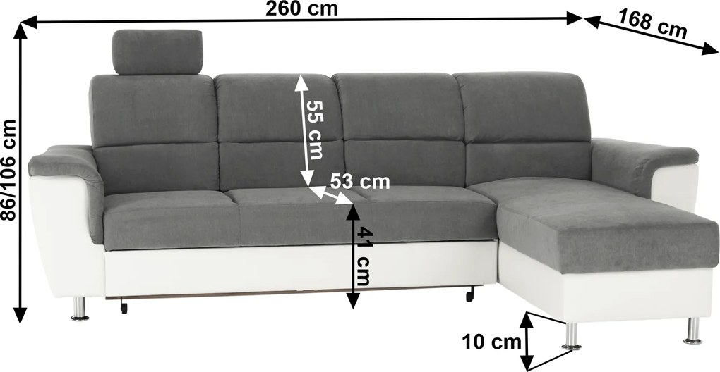 Kissarok, textilbőr fehér/szövet szürke, jobbos, SANTIAGO