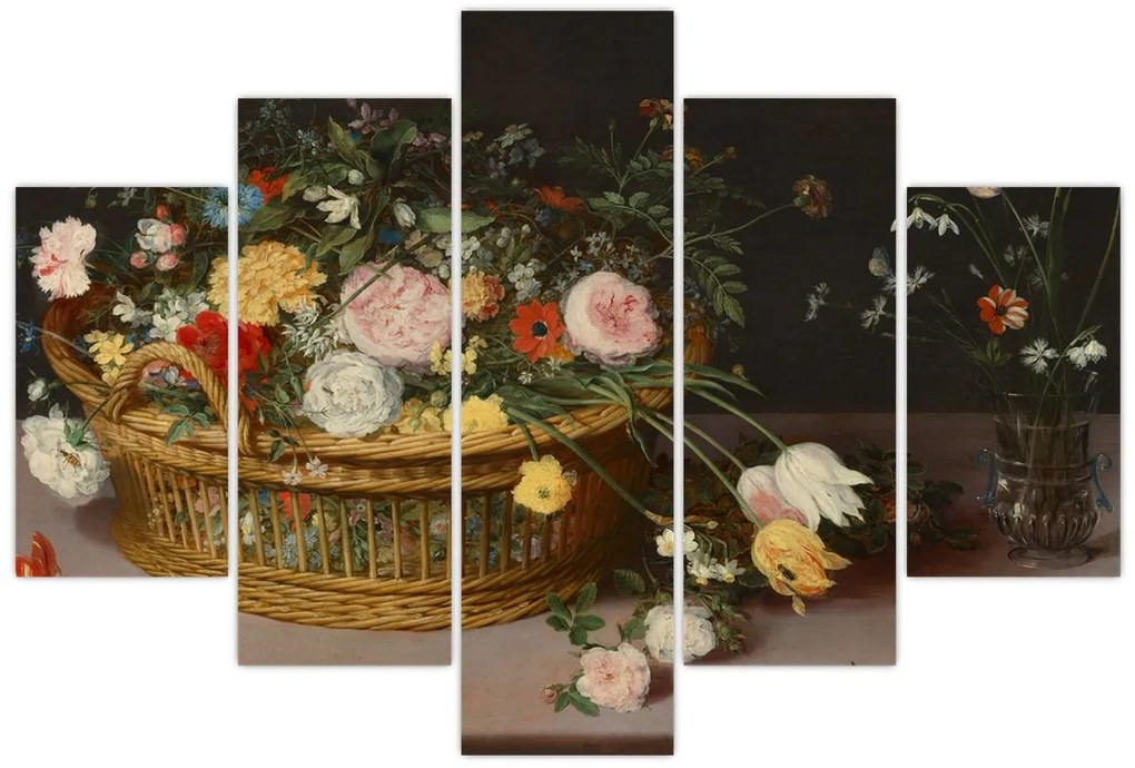 Kép - Jan Brueghel the Elder, Flowers in a Basket and a Vase, reprodukciók (150x105 cm)