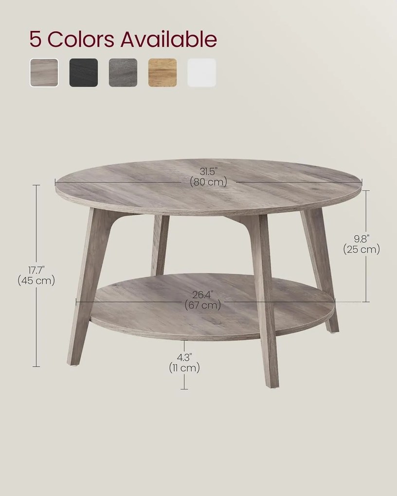 Songmics asztal kerek 80 x 80 x 45cm szürke árnyalatok