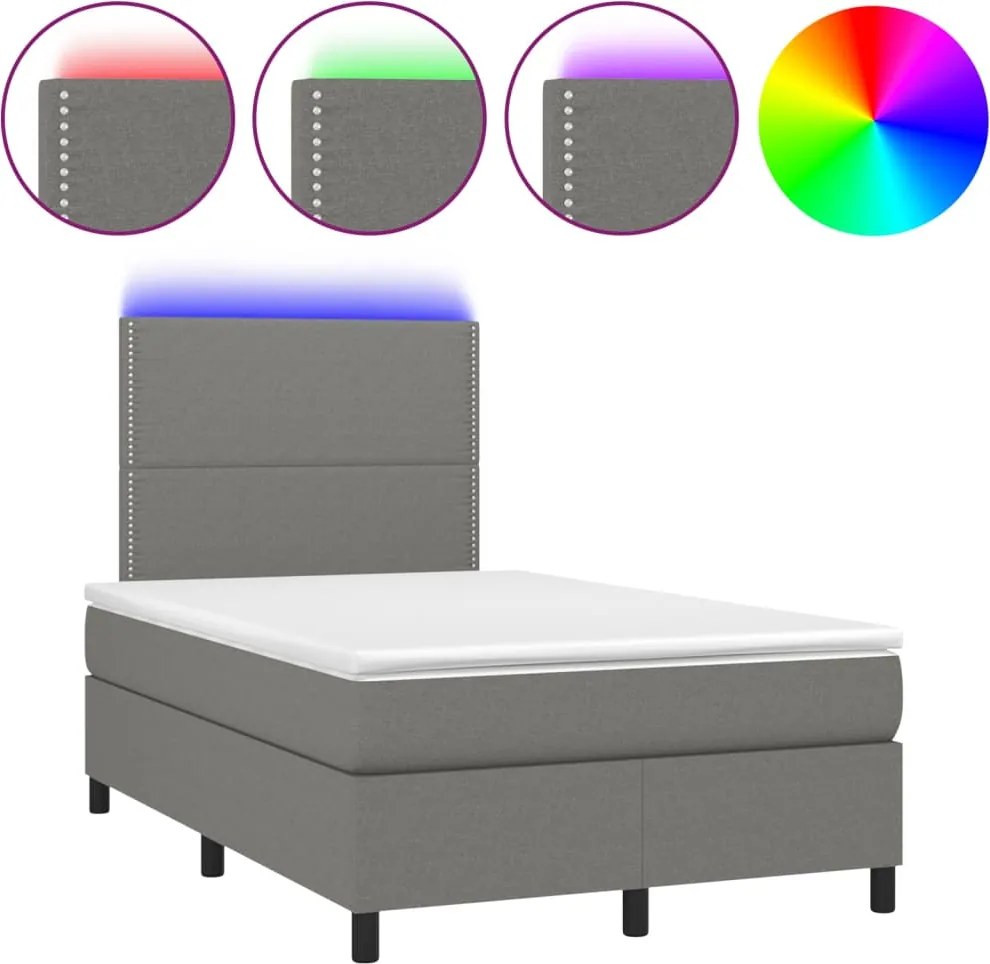 vidaXL sötétszürke szövet rugós és LED-es ágy matraccal 120 x 200 cm
