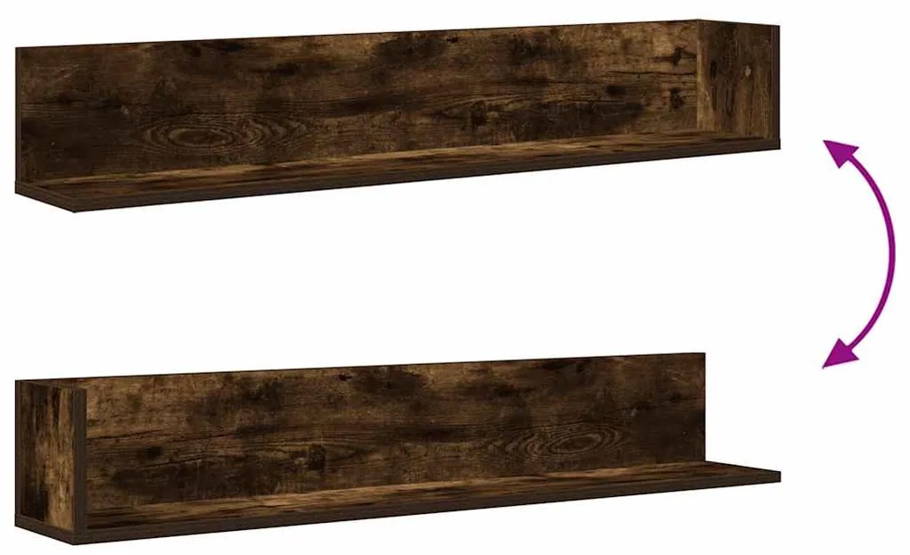 2 db füstös tölgy színű szerelt fa fali polc 100x16,5x16,5 cm