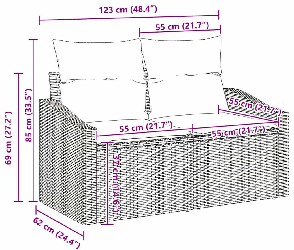 Kanapé Szett párnával 3 pcs Bézs polirattan