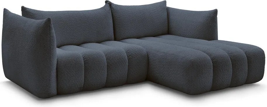 Sötétkék buklé sarokkanapé (jobb oldali-heverő résszel) Azra – Bobochic Paris