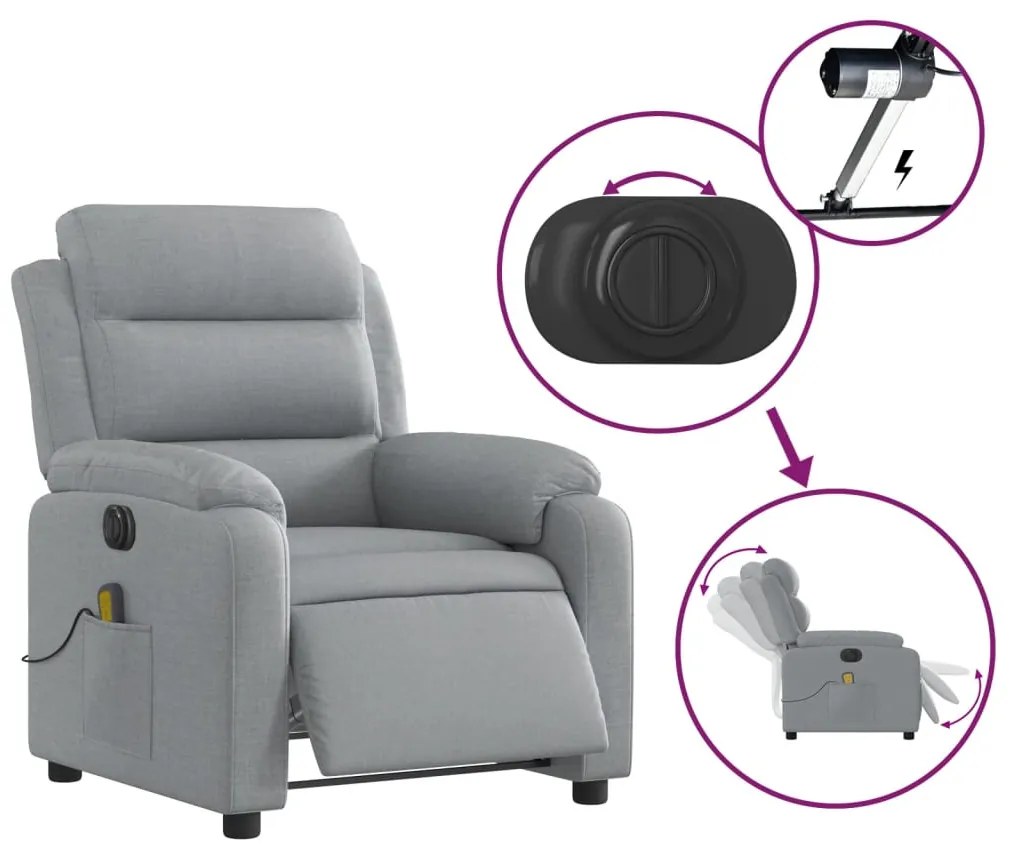 vidaXL világosszürke szövet dönthető elektromos masszázsfotel