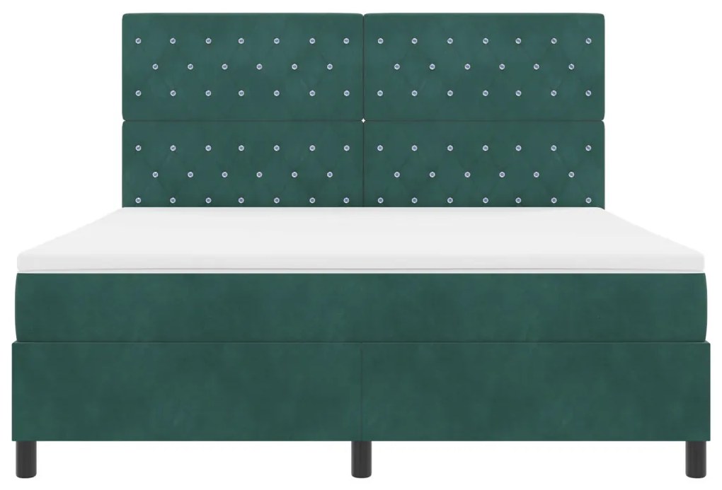 Boxspring Ágy Mattress & LED Sötét Zöld 180x200 cm Bársony