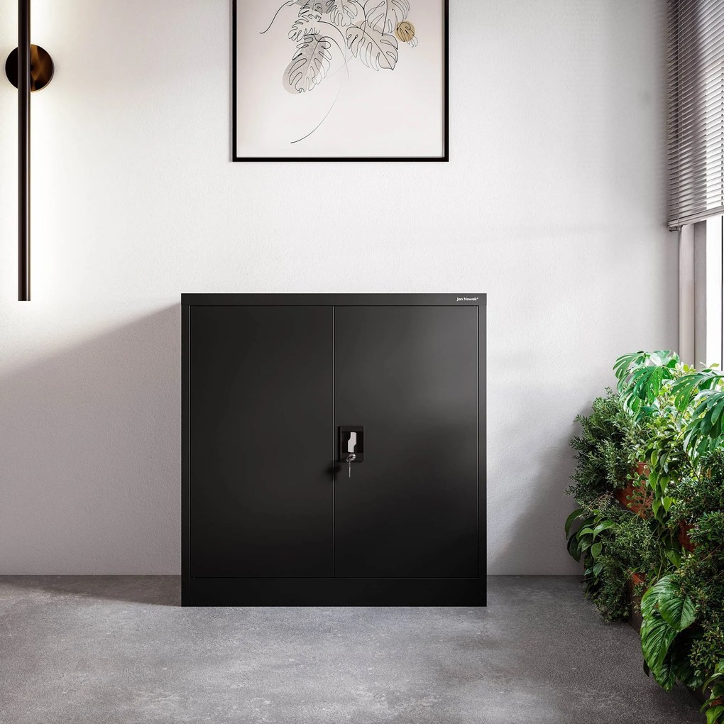 Alacsony fém irattartó szekrény BEATA, 900 x 930 x 400 mm, fekete