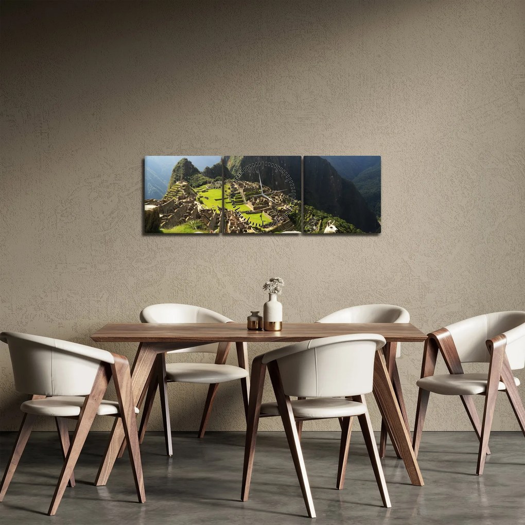 Kép - Lámák Machu Picchuban (órával) (90x30 cm)