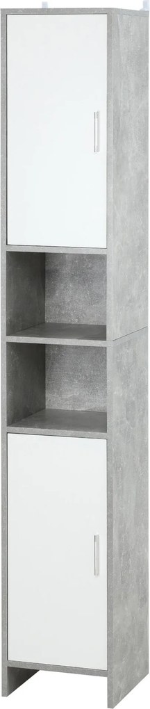 Kleankin Fürdőszobai Oszlop 2 Szekrénnyel és 2 Nyitott Rekesszel, Magas Térmentesítő Szekrény Cement Hatású Fából, 30x30x180cm, Szürke | Aosom