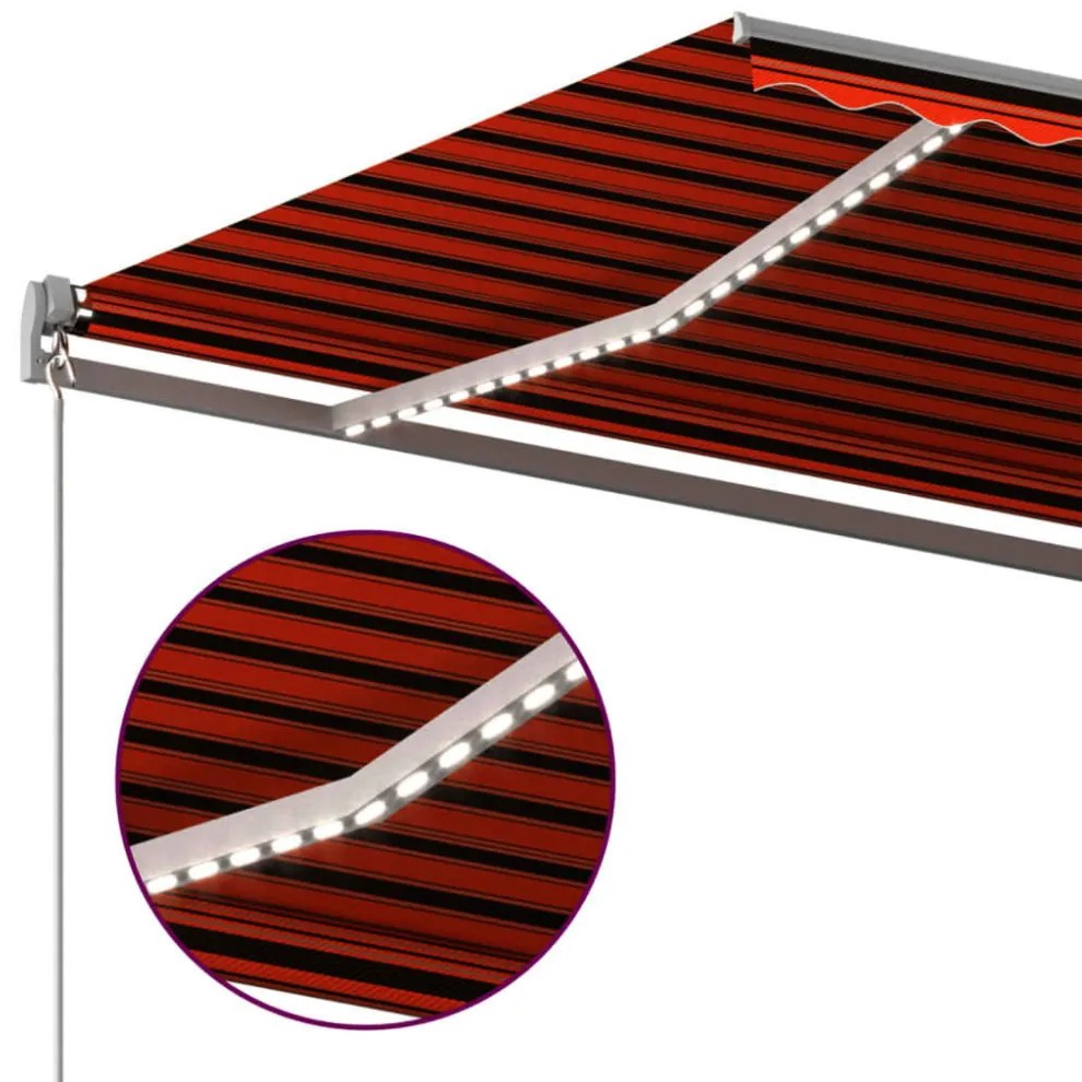 narancssárga-barna szélérzékelős és LED-es napellenző 400x300cm