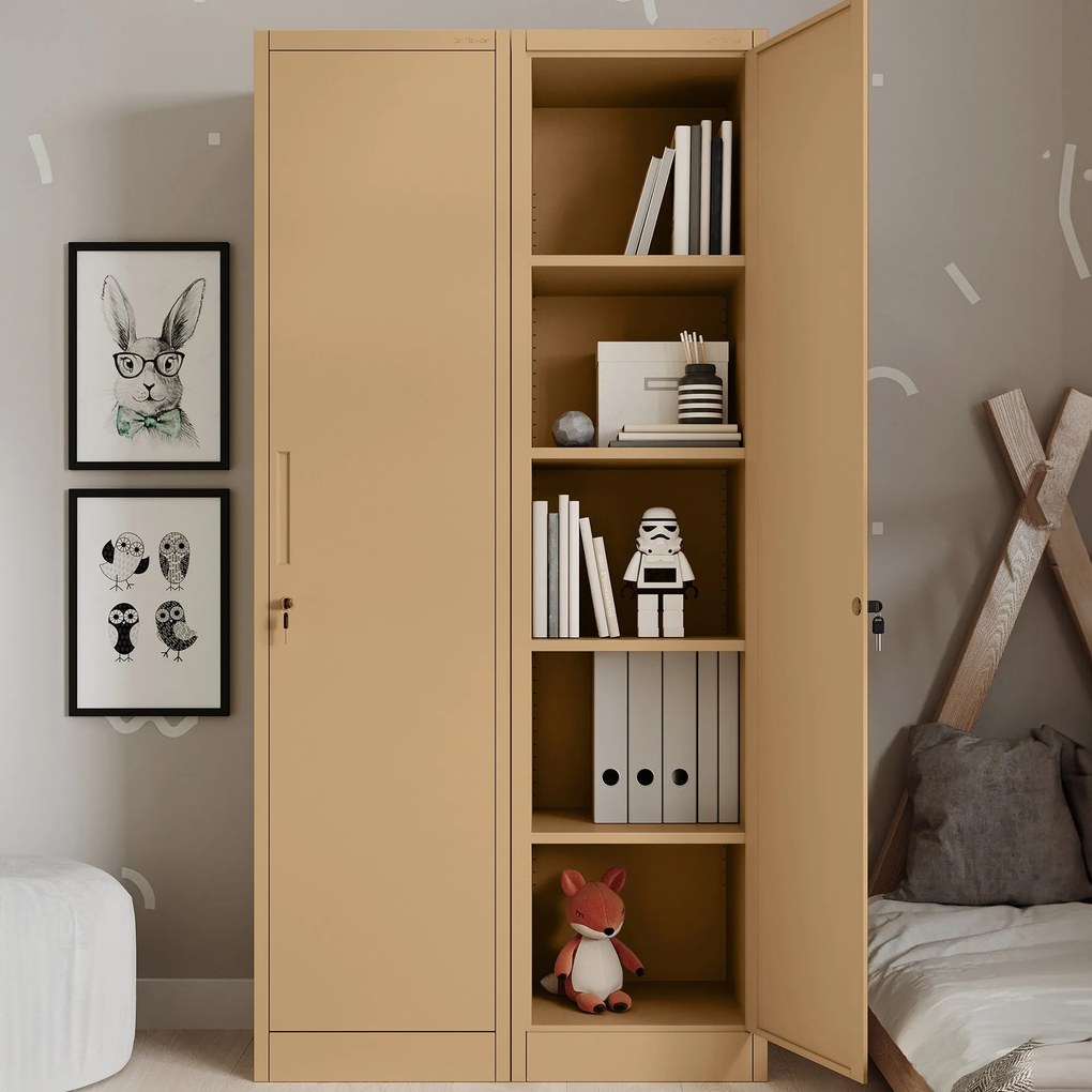 Keskeny fém irodai iratszekrény, bézs, 450x1850x400 mm: ALEX Fresh Style