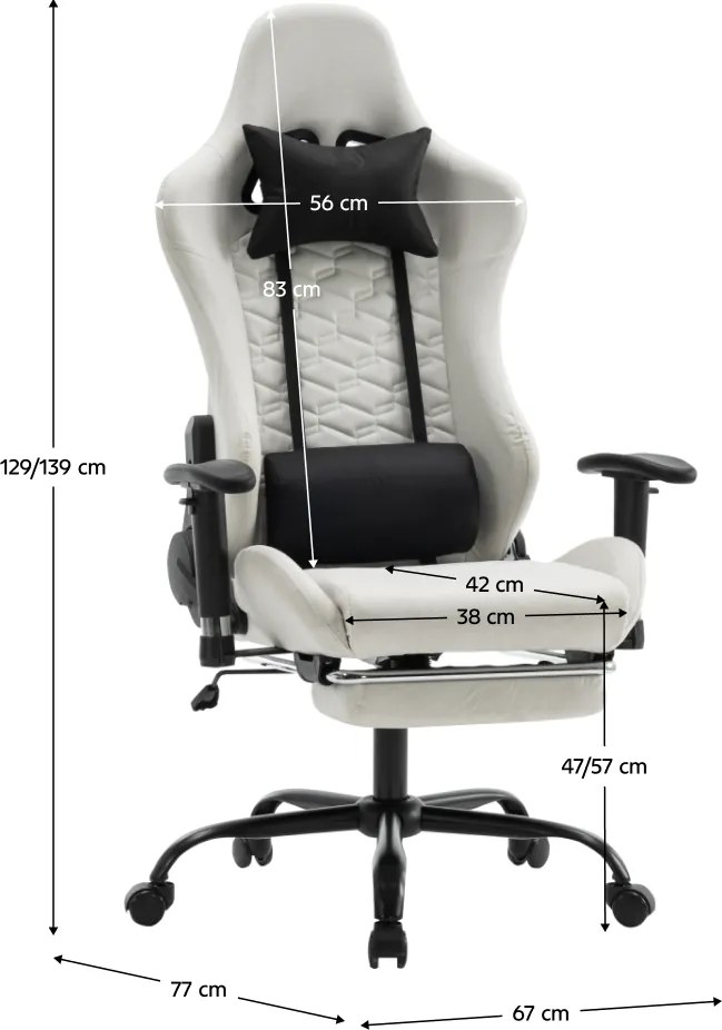 Irodai/gamer szék, fehér/fekete, teherbírás 150 kg, PAPIBAS