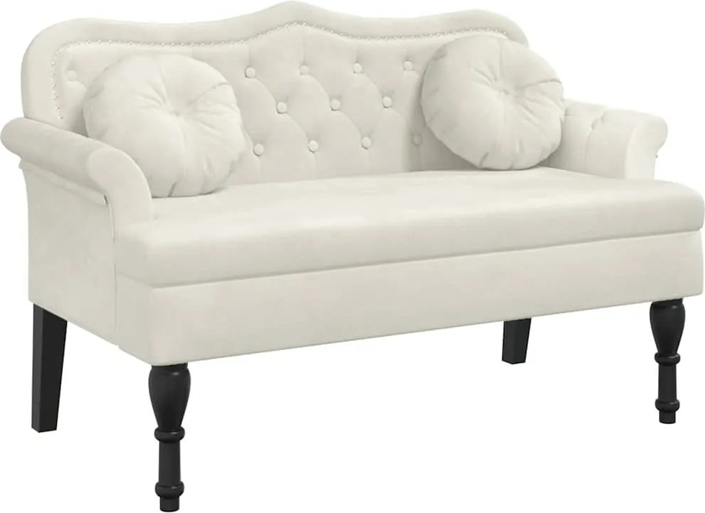 vidaXL krémszínű bársony pad párnákkal 120,5 x 65 x 75 cm