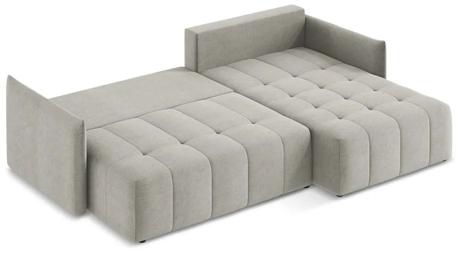 Világosszürke kinyitható-tárolóhelyes sarokkanapé (jobb oldali-heverő résszel) Moku – Makamii