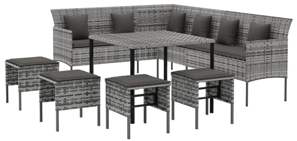 6 részes szürke polyrattan kerti étkezőgarnitúra párnákkal