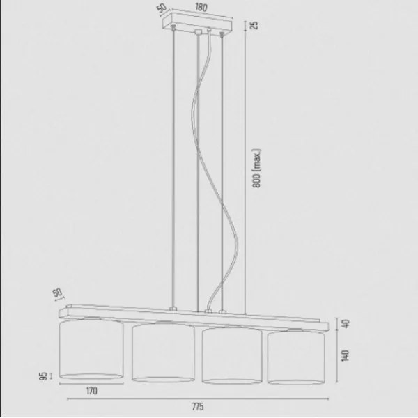 Argon 1814 - Csillár zsinóron CANOA 4xE27/15W/230V fekete
